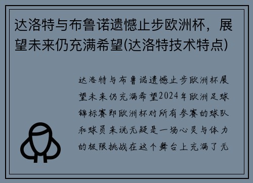 达洛特与布鲁诺遗憾止步欧洲杯，展望未来仍充满希望(达洛特技术特点)