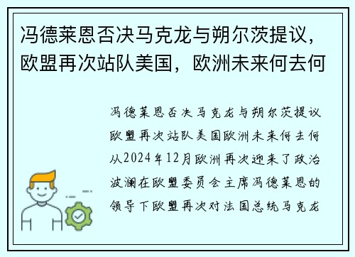 冯德莱恩否决马克龙与朔尔茨提议，欧盟再次站队美国，欧洲未来何去何从